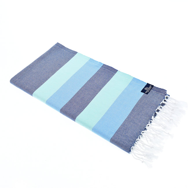 Turkish Towel, Beach Bath Towel, Moonessa Swan River Series, Handwoven, Combed Natural Cotton, 330g, Denim-Mint-Light Blue, horizontal