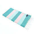 Turkish Towel, Beach Bath Towel, Moonessa Swan River Series, Handwoven, Combed Natural Cotton, 330g, Teal-Mint-Candy Pink, horizontal