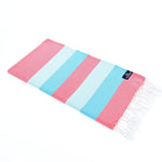 Turkish Towel, Beach Bath Towel, Moonessa Swan River Series, Handwoven, Combed Natural Cotton, 330g, Vermilion-Turquoise-Sky Blue, horizontal