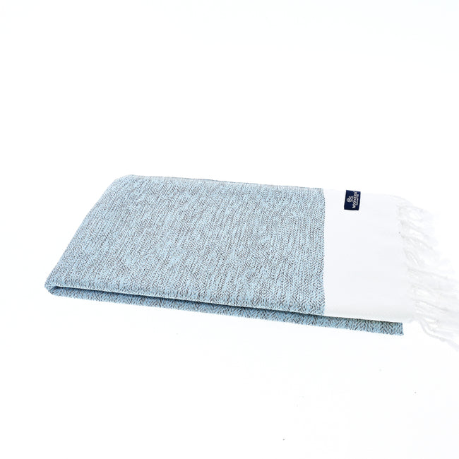 Turkish Towel, Beach Bath Towel, Moonessa Madrid Series, Handwoven, Combed Natural Cotton, 420g, Ice Blue, horizontal