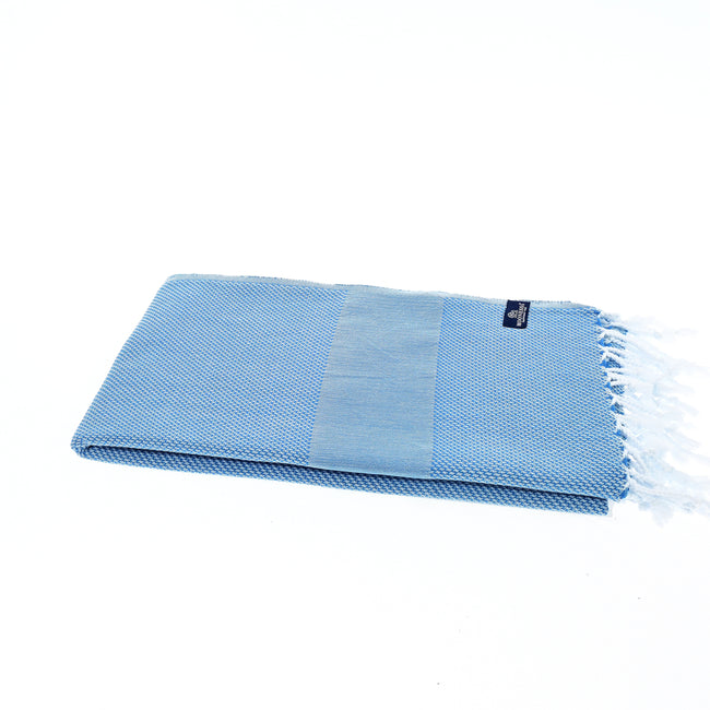 Turkish Towel, Beach Bath Towel, Moonessa Berlin Series, Handwoven, Combed Natural Cotton, 400g, Blue, horizontal