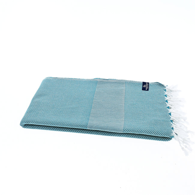 Turkish Towel, Beach Bath Towel, Moonessa Berlin Series, Handwoven, Combed Natural Cotton, 400g, Teal, horizontal