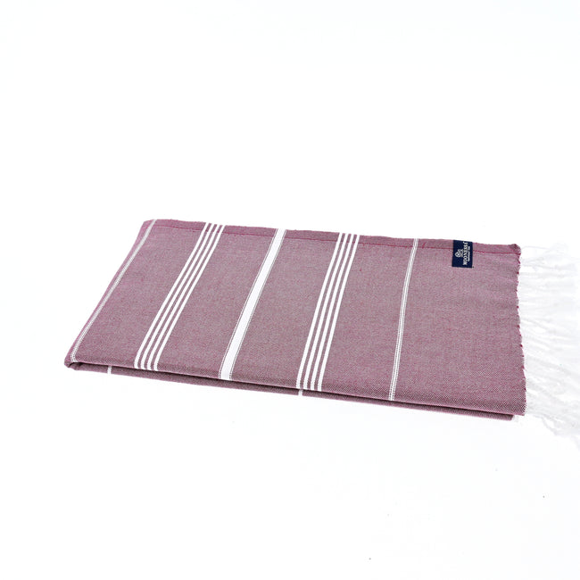 Turkish Towel, Beach Bath Towel, Moonessa Buldan Series, Handwoven, Combed Natural Cotton, 330g, Damson, horizontal