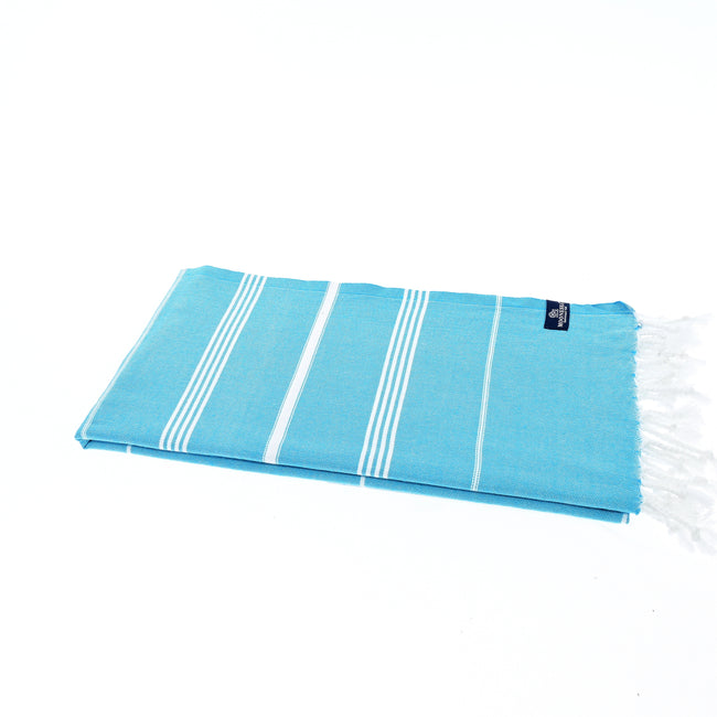 Turkish Towel, Beach Bath Towel, Moonessa Buldan Series, Handwoven, Combed Natural Cotton, 330g, Turquoise, horizontal