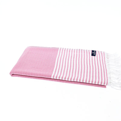 Turkish Towel, Beach Bath Towel, Moonessa Perth Series, Handwoven, Combed Natural Cotton, 400g, Rose Pink, horizontal