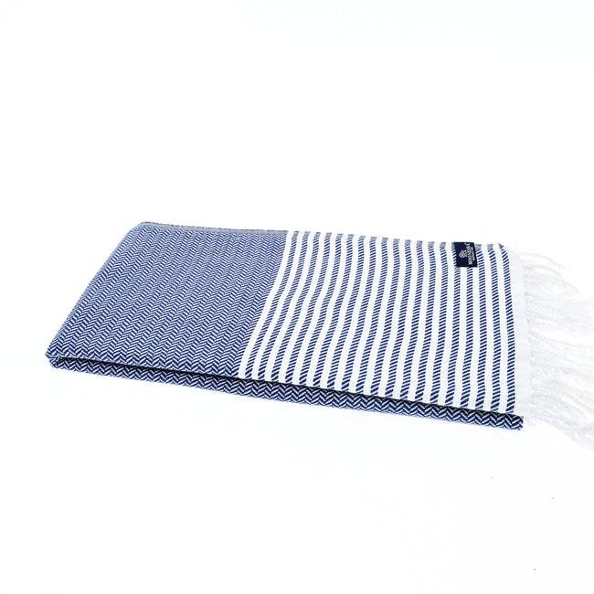 Turkish Towel, Beach Bath Towel, Moonessa Perth Series, Handwoven, Combed Natural Cotton, 400g, Navy, horizontal