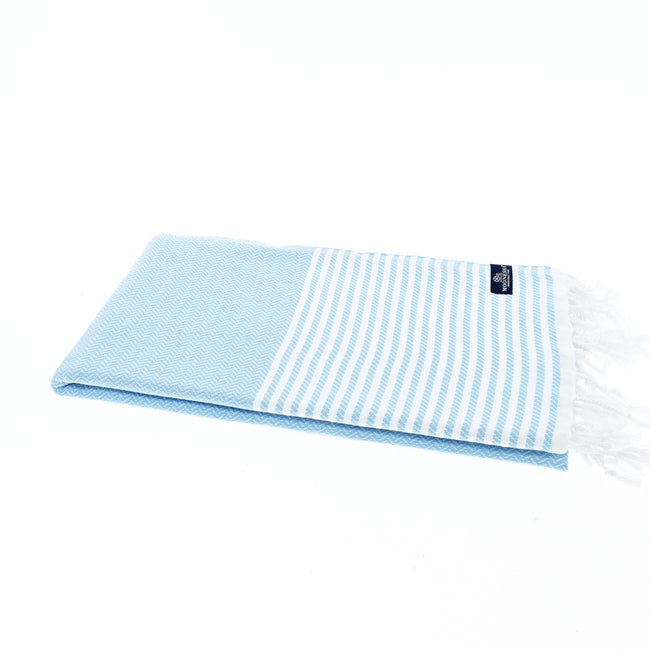 Turkish Towel, Beach Bath Towel, Moonessa Perth Series, Handwoven, Combed Natural Cotton, 400g, Light Blue, horizontal