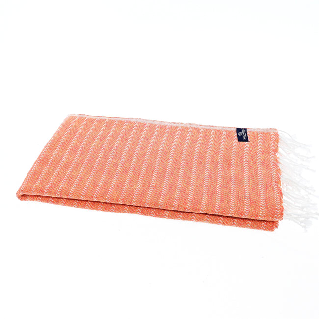 Turkish Towel, Beach Bath Towel, Moonessa Nairobi Series, Handwoven, Combed Natural Cotton, 470g, Orange-Melon, horizontal