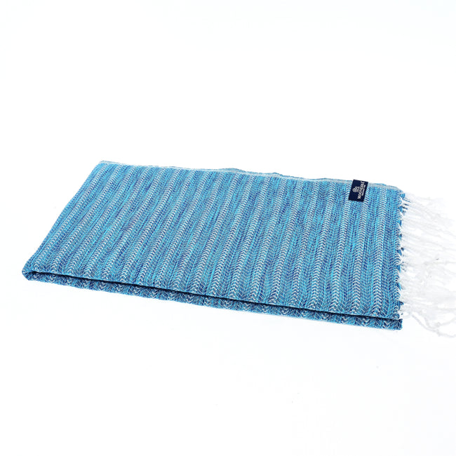 Turkish Towel, Beach Bath Towel, Moonessa Nairobi Series, Handwoven, Combed Natural Cotton, 470g, Navy-Turquoise, horizontal