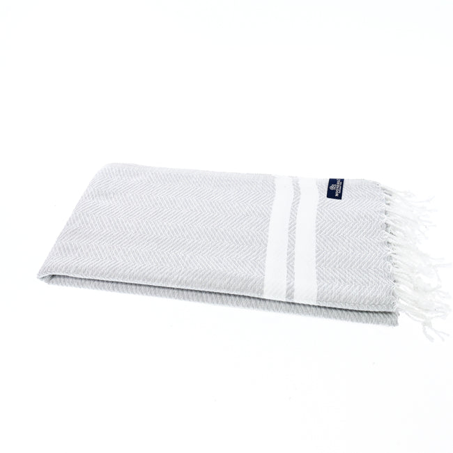 Turkish Towel, Beach Bath Towel, Moonessa Istanbul Series, Handwoven, Combed Natural Cotton, 490g, Grey-White, horizontal