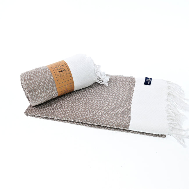 Turkish Towel, Beach Bath Towel, Moonessa Helsinki Series, Handwoven, Combed Natural Cotton, 350g, Mocha, horizontal