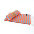 Turkish Towel, Beach Bath Towel, Moonessa Oxford Series, Handwoven, Combed Natural Cotton, 410g, Sweat Blue-Orange, horizontal