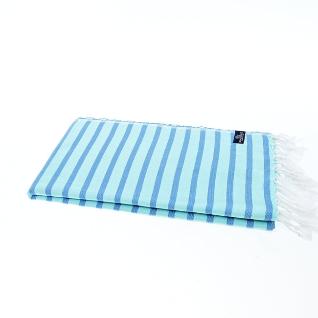 Turkish Towel, Beach Bath Towel, Moonessa Oxford Series, Handwoven, Combed Natural Cotton, 410g, Navy-Mint, horizontal