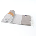 Turkish Towel, Beach Bath Towel, Moonessa Milan Series, Handwoven, Combed Natural Cotton, 410g, Mocha, roll & horizontal 2