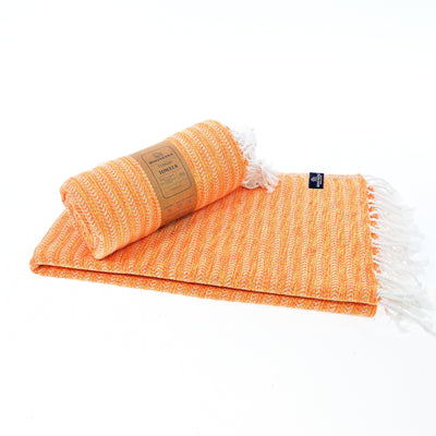 Turkish Towel, Beach Bath Towel, Moonessa Nairobi Series, Handwoven, Combed Natural Cotton, 470g, Orange-Yellow, roll & horizontal
