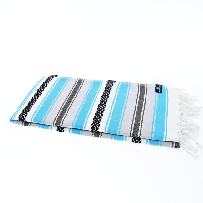 Turkish Towel, Beach Bath Towel, Moonessa Mexican Series, Handwoven, Combed Natural Cotton, 350g, Turquoise, horizontal
