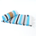 Turkish Towel, Beach Bath Towel, Moonessa Mexican Series, Handwoven, Combed Natural Cotton, 350g, Turquoise, roll & horizontal 2