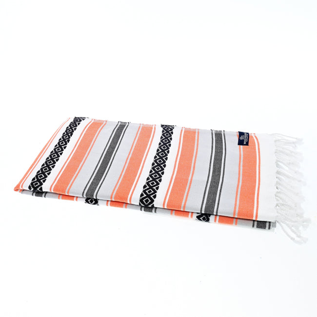 Turkish Towel, Beach Bath Towel, Moonessa Mexican Series, Handwoven, Combed Natural Cotton, 350g, Orange, horizontal