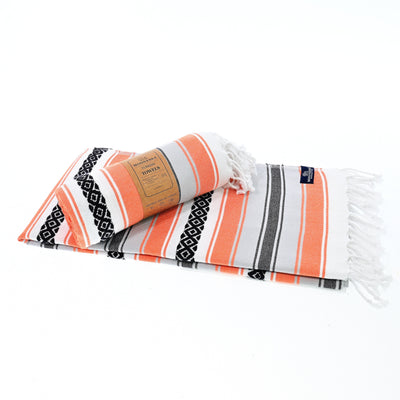 Turkish Towel, Beach Bath Towel, Moonessa Mexican Series, Handwoven, Combed Natural Cotton, 350g, Orange, roll & horizontal