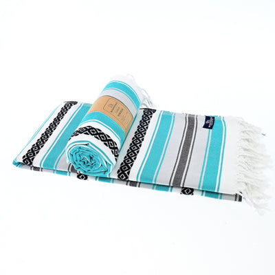Turkish Towel, Beach Bath Towel, Moonessa Mexican Series, Handwoven, Combed Natural Cotton, 350g, Dark Turquoise, roll & horizontal 2