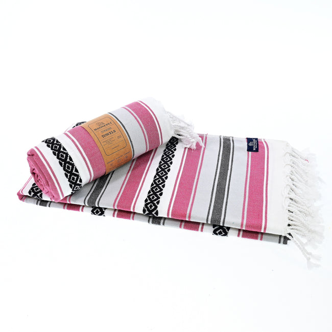 Turkish Towel, Beach Bath Towel, Moonessa Mexican Series, Handwoven, Combed Natural Cotton, 350g, Mauve, roll & horizontal