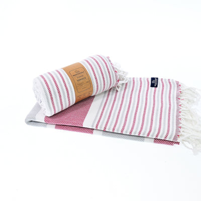 Turkish Towel, Beach Bath Towel, Moonessa Gold Coast Series, Handwoven, Combed Natural Cotton, 420g, Grey-Mauve, roll & horizontal