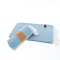 Turkish Towel, Beach Bath Towel, Moonessa Berlin Series, Handwoven, Combed Natural Cotton, 400g, Sweat Blue, roll & horizontal 2