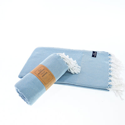 Turkish Towel, Beach Bath Towel, Moonessa Berlin Series, Handwoven, Combed Natural Cotton, 400g, Sweat Blue, roll & horizontal 2