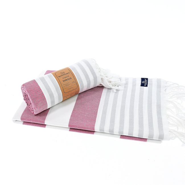 Turkish Towel, Beach Bath Towel, Moonessa Avalon Series, Handwoven, Combed Natural Cotton, 300g, Mauve-Grey, roll & horizontal
