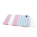 Turkish Towel, Beach Bath Towel, Moonessa Avalon Series, Handwoven, Combed Natural Cotton, 300g, Rose Pink-Light Blue, horizontal