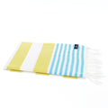 Turkish Towel, Beach Bath Towel, Moonessa Avalon Series, Handwoven, Combed Natural Cotton, 300g, Yellow-Turquoise, horizontal