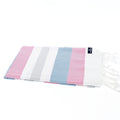 Turkish Towel, Beach Bath Towel, Moonessa Fremantle Series, Handwoven, Combed Natural Cotton, 340g, Vermilon-Blue-Grey, horizontal