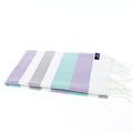 Turkish Towel, Beach Bath Towel, Moonessa Fremantle Series, Handwoven, Combed Natural Cotton, 340g, Purple-Mint-Grey, horizontal