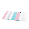 Turkish Towel, Beach Bath Towel, Moonessa Fremantle Series, Handwoven, Combed Natural Cotton, 340g, Tuquoise-Pink-Grey, horizontal