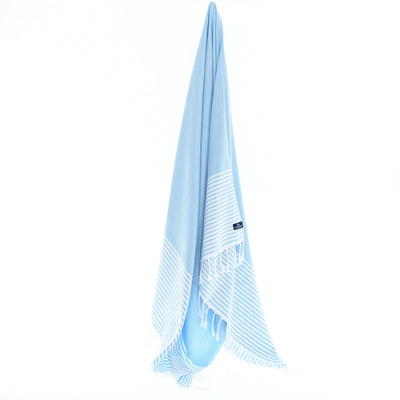 Turkish Towel, Beach Bath Towel, Moonessa Perth Series, Handwoven, Combed Natural Cotton, 400g, Light Blue, hanging