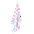 Turkish Towel, Beach Bath Towel, Moonessa Avalon Series, Handwoven, Combed Natural Cotton, 300g, Rose Pink-Light Blue, hanging