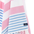 Turkish Towel, Beach Bath Towel, Moonessa Avalon Series, Handwoven, Combed Natural Cotton, 300g, Rose Pink-Light Blue, hanging close-up