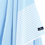 Turkish Towel, Beach Bath Towel, Moonessa Perth Series, Handwoven, Combed Natural Cotton, 400g, Light Blue, hanging close-up