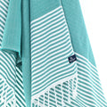 Turkish Towel, Beach Bath Towel, Moonessa Perth Series, Handwoven, Combed Natural Cotton, 400g, Teal, hanging close-up