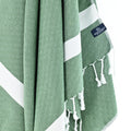 Turkish Towel, Beach Bath Towel, Moonessa Sydney Series, Handwoven, Combed Natural Cotton, 410g, Khaki Green, hanging close-up