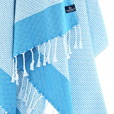 Turkish Towel, Beach Bath Towel, Moonessa Milan Series, Handwoven, Combed Natural Cotton, 410g, Turquoise, hanging close-up