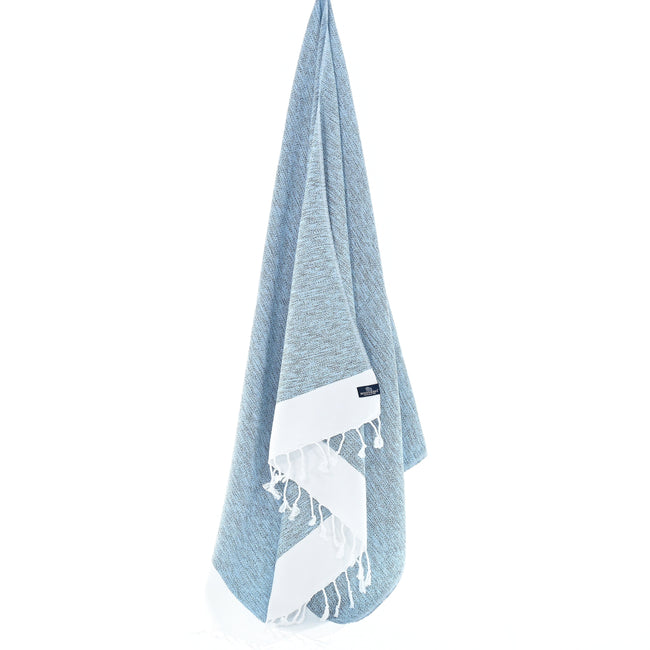 Turkish Towel, Beach Bath Towel, Moonessa Madrid Series, Handwoven, Combed Natural Cotton, 420g, Ice Blue, hanging
