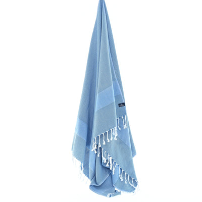 Turkish Towel, Beach Bath Towel, Moonessa Berlin Series, Handwoven, Combed Natural Cotton, 400g, Sweat Blue, hanging