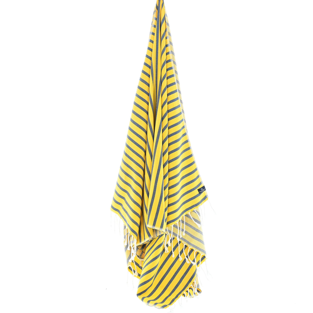 Turkish Towel, Beach Bath Towel, Moonessa Oxford Series, Handwoven, Combed Natural Cotton, 410g, Navy-Yellow, hanging