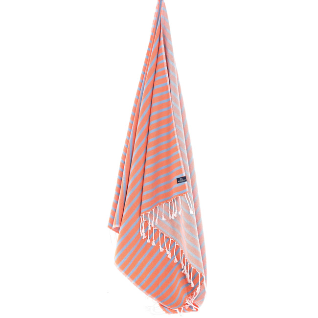 Turkish Towel, Beach Bath Towel, Moonessa Oxford Series, Handwoven, Combed Natural Cotton, 410g, Sweat Blue-Orange, hanging