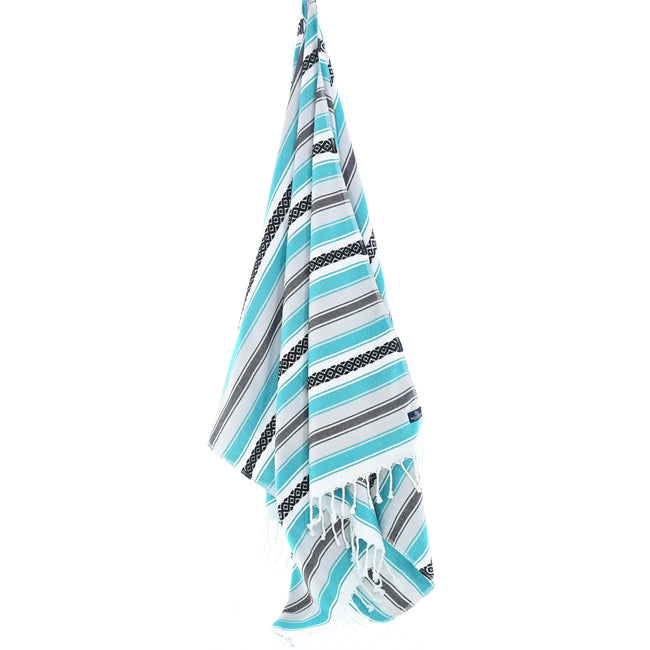 Turkish Towel, Beach Bath Towel, Moonessa Mexican Series, Handwoven, Combed Natural Cotton, 350g, Dark Turquoise, hanging