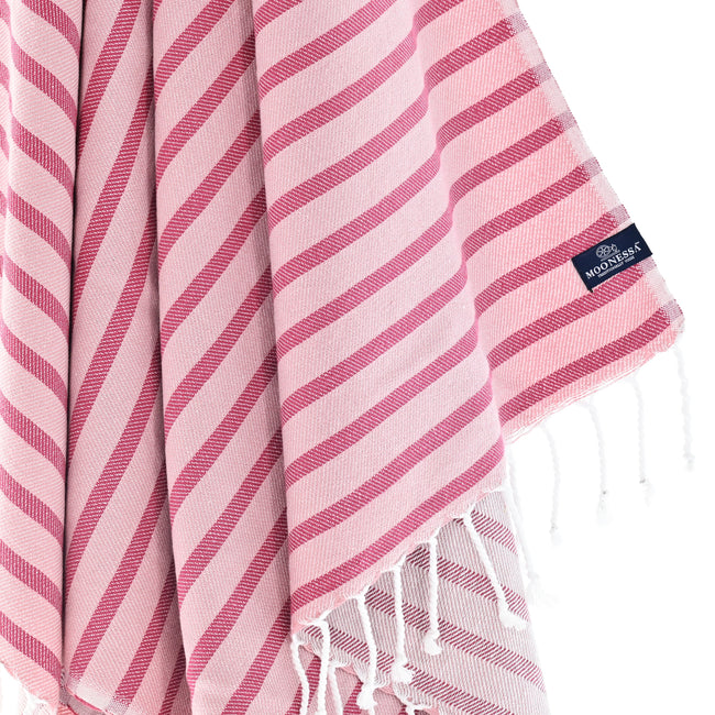 Turkish Towel, Beach Bath Towel, Moonessa Oxford Series, Handwoven, Combed Natural Cotton, 410g, Rose Pink-Mauve, hanging close-up