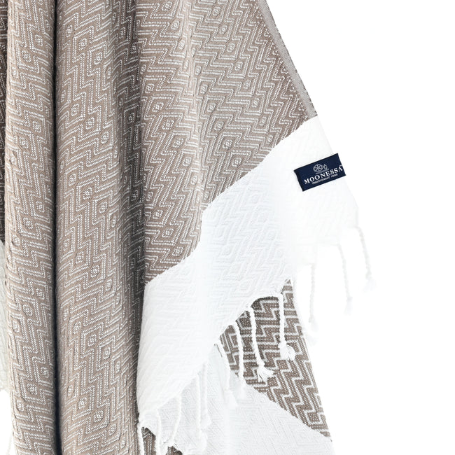 Turkish Towel, Beach Bath Towel, Moonessa Helsinki Series, Handwoven, Combed Natural Cotton, 350g, Mocha, hanging close-up