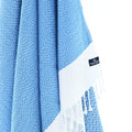 Turkish Towel, Beach Bath Towel, Moonessa Helsinki Series, Handwoven, Combed Natural Cotton, 350g, Sweat Blue, hanging close-up