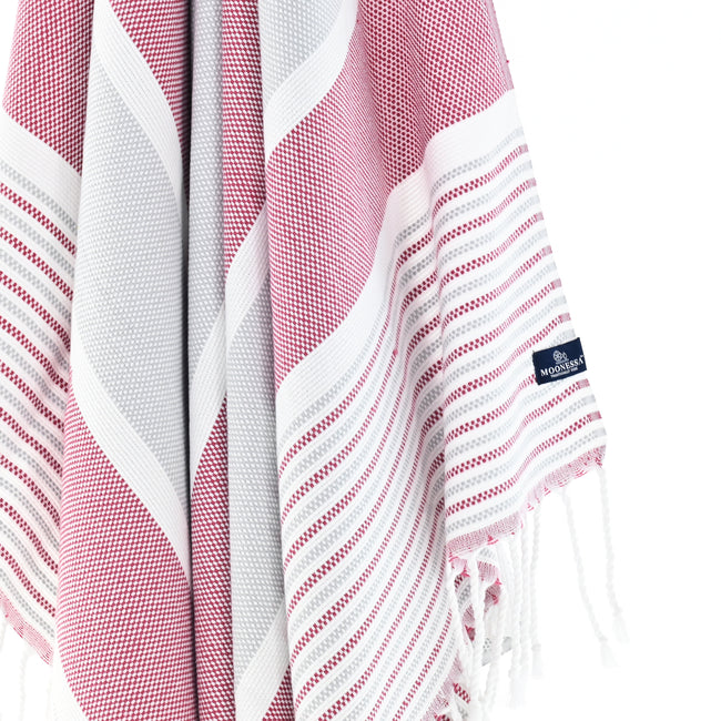 Turkish Towel, Beach Bath Towel, Moonessa Gold Coast Series, Handwoven, Combed Natural Cotton, 420g, Grey-Mauve, hanging close-up